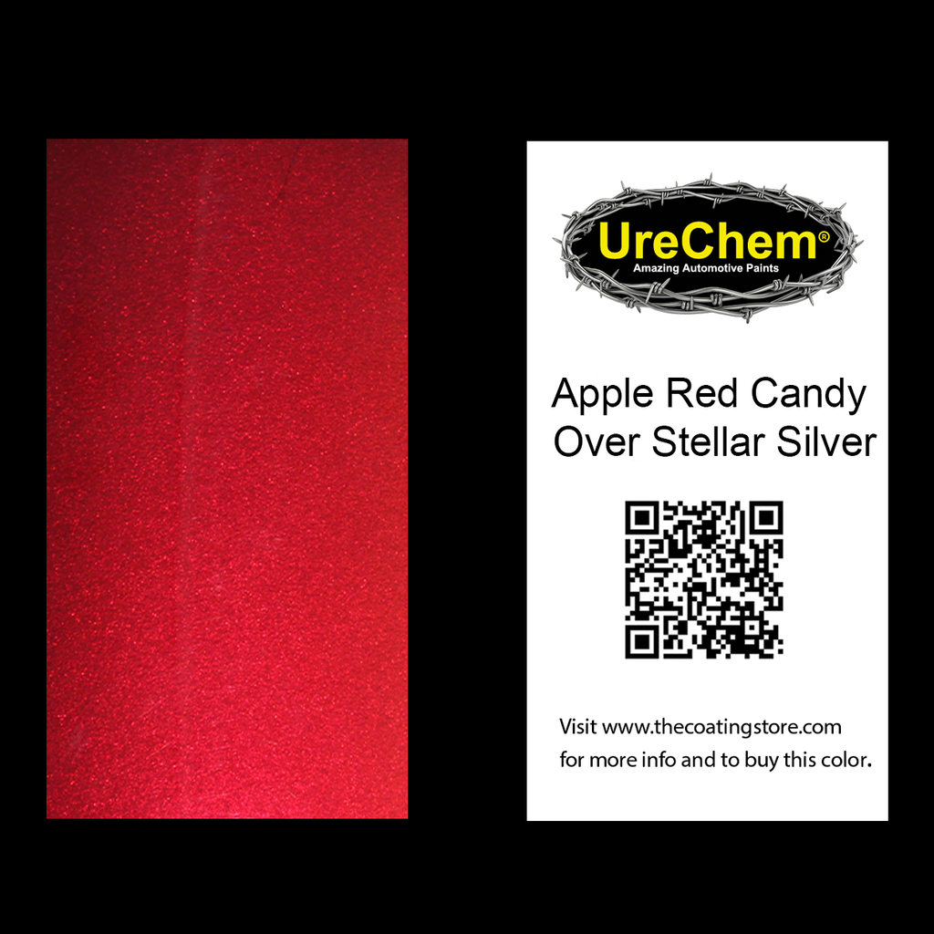 Apple Red 2K Urethane Candy over Stellar Silver Color Chip Sample Swatch