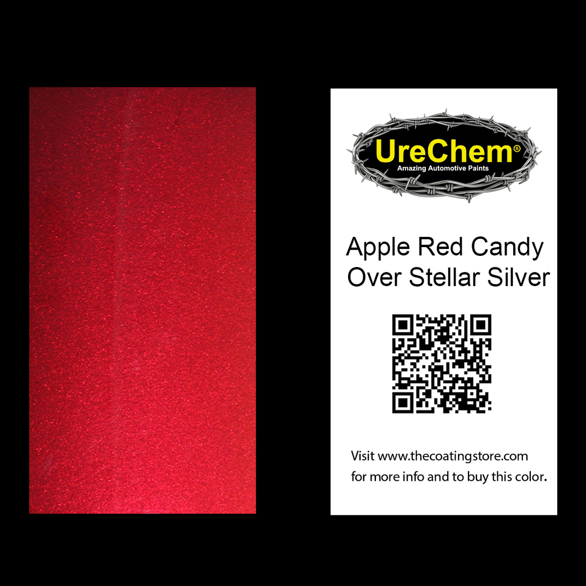 Apple Red 2K Urethane Candy over Stellar Silver Color Chip Sample Swatch