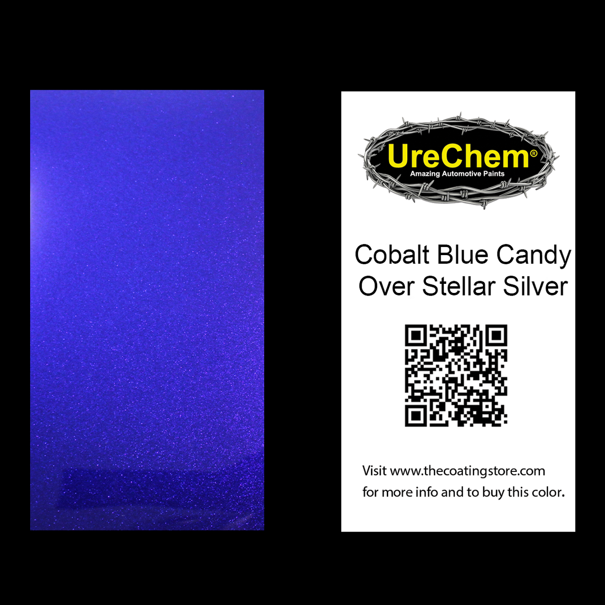 Cobalt Blue 2K Urethane Candy Over Stellar Silver Color Chip Sample Swatch