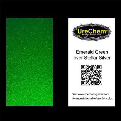Emerald Green 2K Urethane Candy over Stellar Silver Chip Sample Swatch Paint Chip Sample