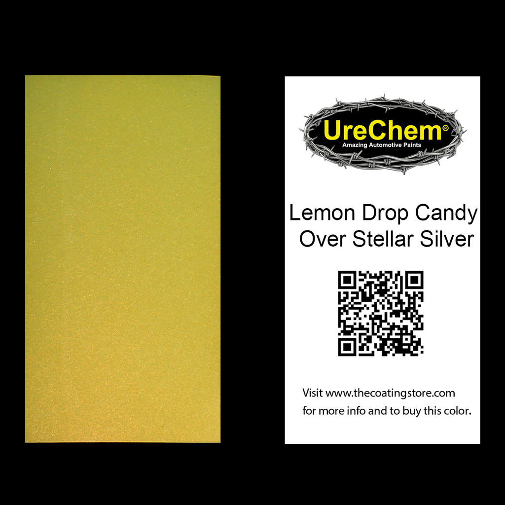Lemon Drop 2K Urethane Candy over Stellar Silver Color Chip Sample Swatch