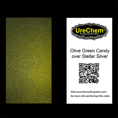 Olive Green 2K Urethane Candy over Stellar Silver Chip Sample Swatch Paint Chip Sample