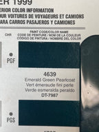 Chrysler Dodge Jeep Code PGF Emerald Green Paint Chip Sample