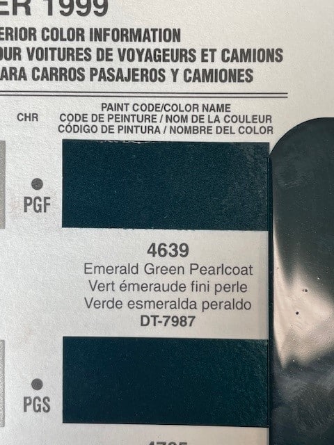 Chrysler Dodge Jeep Code PGF Emerald Green Paint Chip Sample