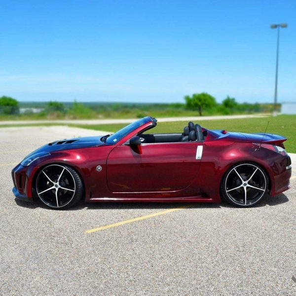 wine red candy on modern car
