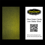 Olive Green 2K Urethane Candy over Stellar Silver Chip Sample Swatch Paint Chip Sample
